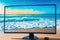 Monitor With Bright And Cheerful Beach Scene As The Desktop Background. Generative AI