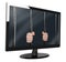 Monitor with Hands holding Jail Bars on scree