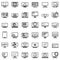 Monitor icons set, outline style