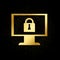 Monitor, lock, security gold icon. Vector illustration of golden particle background