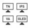 monitor matrix icon set, types of LCD matrices - IPS, VA, TN, OLED