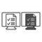 Monitor, monoblock with file document with ticks line and solid icon, documents concept, page vector sign on white