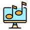 Monitor music icon color outline vector