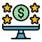 Monitor star money icon color outline vector