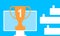 Monitor with a trophy cup and hands like. Online reward concept. Vector illustration