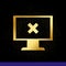 Monitor virus delete danger gold icon. Vector illustration of golden particle background