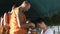 Monk cut hair of man who will become buddhism monk in ordination