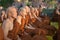 Monk doing meditation to follow The doctrine of the Buddha of Buddhism