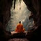 The monk meditating front beautiful cave Graphic illustration
