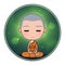 Monk meditation in green peace nature with gold light circle.
