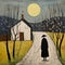 Monk On A Path: Gertrude Abercrombie Inspired Folk Art Painting