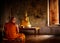 Monk pray to buddha in the temple