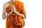 Monk praying at the ordination ceremony of the buddhist monks