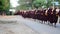 Monk procession walking on the road for people pray and put food offerings