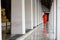 A monk walk in a temple in peaceful moment ,Bangkok,Thailand.