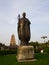 The monk `Xuanzang` statue in front of the big wild goose pagoda. It was built in AD 652 during the Tang dynasty and originally