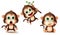 Monkey animals character vector set. Monkeys cute animal kids characters in different pose and gestures like surprise, thinking.