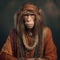 monkey in boho bohemian medieval hippie outfit