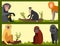 Monkey character animal different breads wild zoo ape chimpanzee illustration.