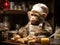 Monkey chef bakes in toy kitchen
