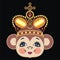 Monkey in the crown, monkey queen. Pattern head monkey. Chinese zodiac: 2016 year monkey. Winter Christmas design.