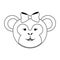 Monkey cute animal head in black and white