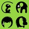 Monkey, elephant, crocodile, hippo logos or icons