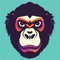 Monkey face vector illustration. Pop art animal wild chimp head, creative character mascot logo symmetry design. Bright neon
