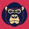 Monkey face vector illustration. Pop art animal wild chimp head, creative character mascot logo symmetry design. Bright neon