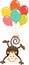 Monkey flying with colorful balloons