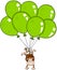 Monkey flying with green balloons