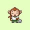 Monkey Football Cute Creative Kawaii Cartoon Mascot Logo