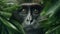 monkey in green jungle - closeup shot