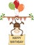 Monkey happy birthday with balloons