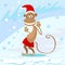 Monkey Happy Smile Wear Santa Hat Show Peace Two