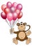 Monkey holding heart balloons