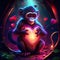Monkey hugging heart Monkey with a heart in the forest. Valentine\\\'s Day. AI Generated animal ai