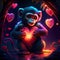 Monkey hugging heart Monkey with heart in the forest. Valentine\\\'s day concept. Generative AI animal ai