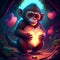 Monkey hugging heart Monkey with a heart in his hands. Valentine\\\'s Day. AI generated animal ai