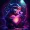 Monkey hugging heart Monkey with a heart in his hands. Valentine\\\'s Day. Generative AI animal ai