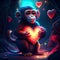 Monkey hugging heart Monkey with heart. Valentine\\\'s day card. 3D rendering AI Generated animal ai