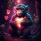 Monkey hugging heart Monkey holding a heart in his hands. Valentine\\\'s Day. AI Generated animal ai