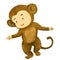 Monkey kid, boy in monkey costume dancing with joy