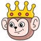 Monkey king head wearing a golden crown smiling friendly expression, doodle icon drawing