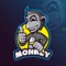 Monkey mascot logo design vector with modern illustration concept style for badge, emblem and tshirt printing. smart monkey