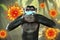 Monkey in a mask closing his face with hands, conceptual 3D illustration