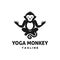 Monkey Meditation yoga position logo icon , chimpanzee ape meditating in lotus pose cartoon mascot design illustration