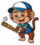 The monkey is playing the baseball as the batter player