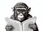 Monkey reading a magazine with glasses. AI