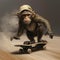 Monkey rides a skateboard